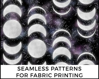 Seamless Pattern Moon Phases design perfect for fabric printing, Seamless File