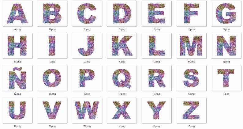 rainbow glitter alphabet instant download etsy