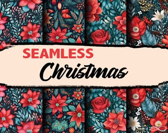 Floral Christmas seamless digital paper for sublimation, scrapbooking - 4 CMYK and RGB files