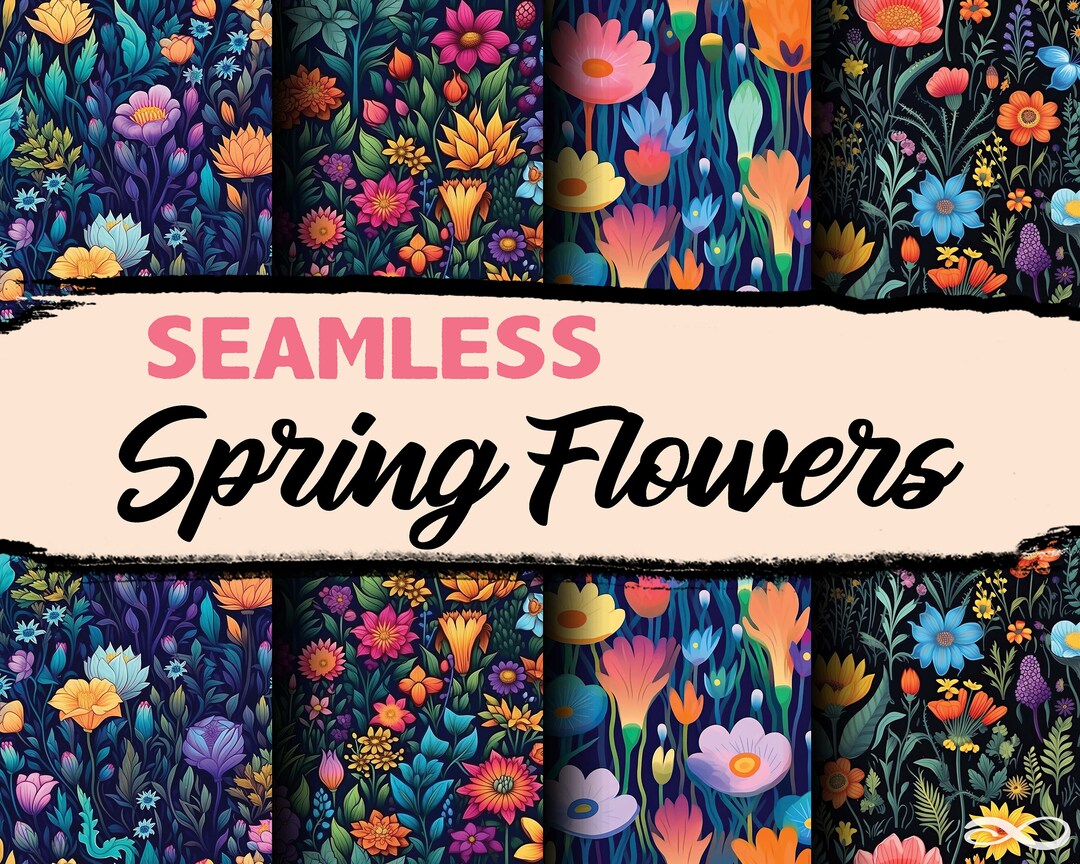 Spring Flowers Seamless Pattern Digital Paper Pack Scrapbook Commercial ...