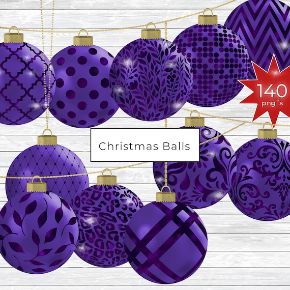 Paarse Kerstballen Clipart Bundel Kerstboom Ballen Vakantie - Etsy