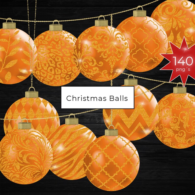 Orange Christmas Baubles Clipart Bundle Xmas Tree Balls Etsy