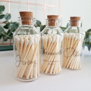 SET OF 3 White Tip Matches in Glass Jar with Striker / The Perfect Match / Personalized Wedding Favors / Match Made in Heaven image 1