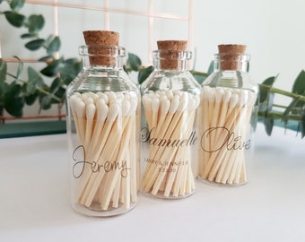 SET OF 3 White Tip Matches in Glass Jar with Striker / The Perfect Match / Personalized Wedding Favors / Match Made in Heaven