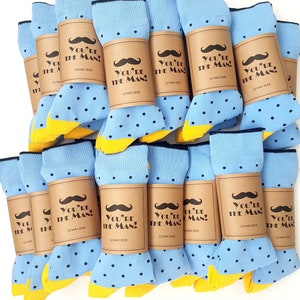 Men Socks with Labels / Blue Polka Dot Wedding Socks / Groom's Crew Socks / Groomsmen Gifts / Cold Feet Socks image 2