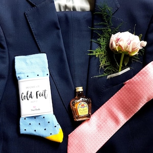 Men Socks with Labels / Blue Polka Dot Wedding Socks / Groom's Crew Socks / Groomsmen Gifts / Cold Feet Socks image 5