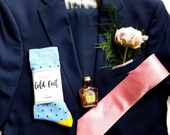 Personalized Groomsmen Socks / Blue Polka Dot Wedding Socks / Men's Crew Socks / Groomsmen Gifts / Cold Feet Socks