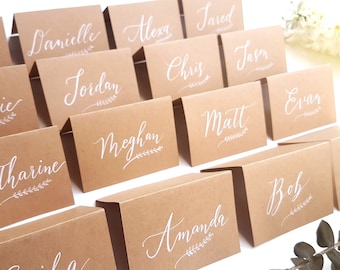 Wedding Place Cards - Kraft Escort Cards - Wedding Calligraphy - Hand Lettered Guest Cards - Tent Cards - Table Name Cards Kraft Paper