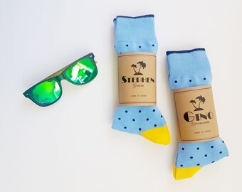 Chaussettes personnalisées pour garçons d’honneur / Chaussettes de mariage à pois bleus / Chaussettes d’équipage pour hommes / Cadeaux de palefreniers / Chaussettes à pieds froids