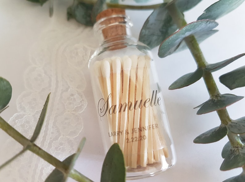 SET OF 3 White Tip Matches in Glass Jar with Striker / The Perfect Match / Personalized Wedding Favors / Match Made in Heaven image 4