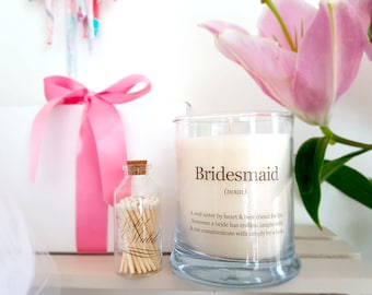 Personalized Candle with Matches Gift Set / Will You Be My Bridesmaid Candle Set / Personalized Wedding Favors