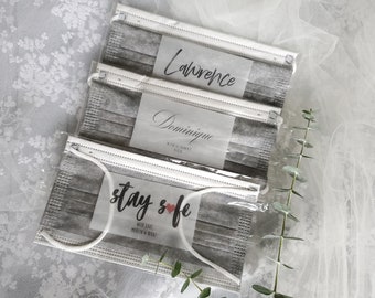 Gray/Silver 3-Ply Disposable Face Masks Wedding Gifts/ Non-Medical Face Masks with Personalized Labels /  Personalized Wedding Masks in Gray