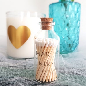 SET OF 3 White Tip Matches in Glass Jar with Striker / The Perfect Match / Personalized Wedding Favors / Match Made in Heaven image 2