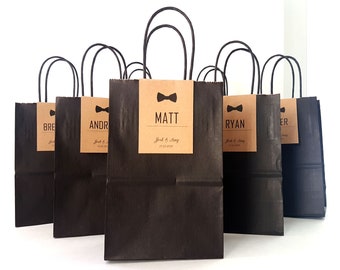 Personalized Wedding Gift Bags / Groomsmen Gift Bags / Black and Kraft Paper Bag / Wedding Welcome Gift Bags / Small Paper Gift Bags