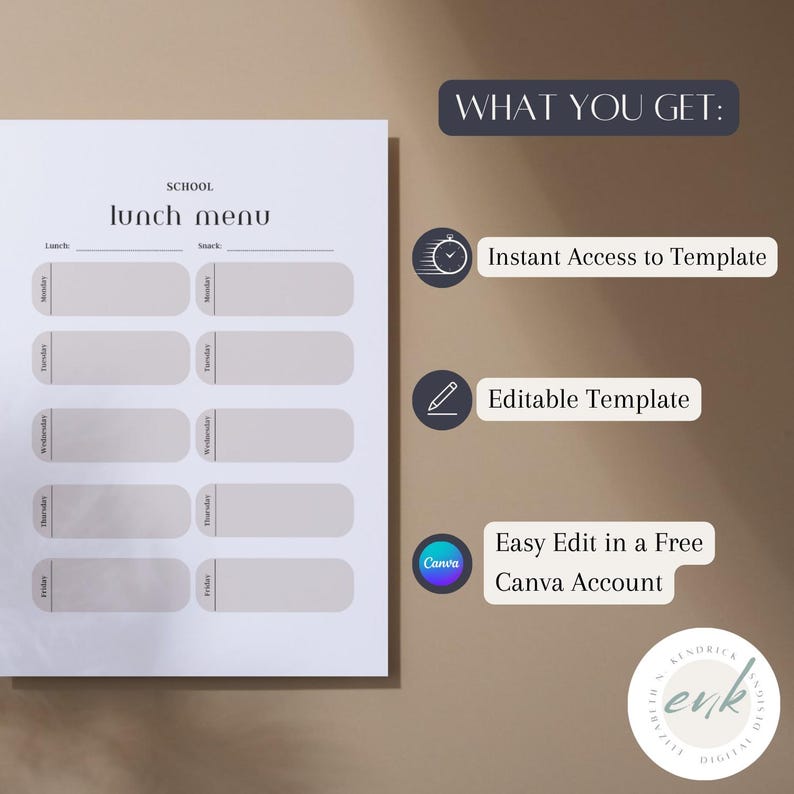 Simple School Lunch Planner Bundle | 4 Editable Canva Pages + Free ...