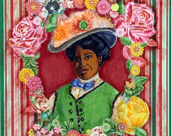 Victorian Woman Mixed-Media Collage With Scrapbook Paper and Watercolor Brush Pens