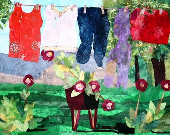 Clothesline Collage With Mulberry Paper