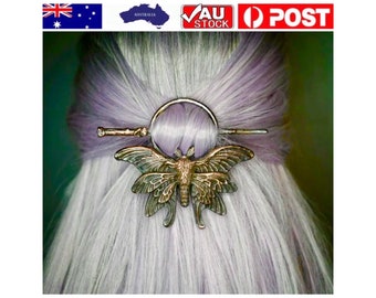 Vintage viking moth nordic medieval celtic cosplay style antique gold tone hairpin ponytail holder barette hair fork bun holder hair stick