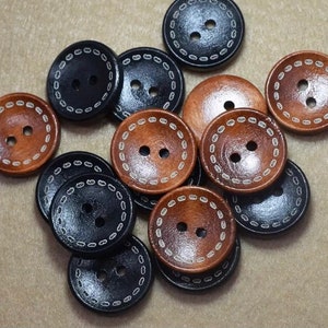 20mm wooden wood buttons - brown or black