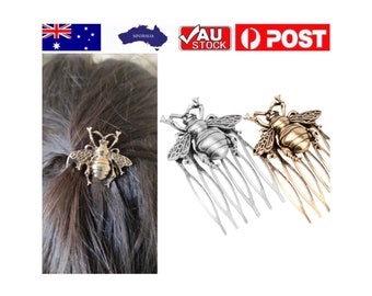 Gorgeous silver / gold tone vintage style bee hair comb clip pin stick claw bun beehive tie accessories