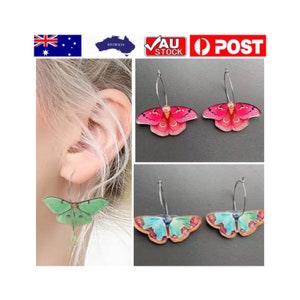 HUGE CLEARANCE SALE!!!  Gorgeous art nouveau style moth butterfly acrylic statement hoop earrings great gift