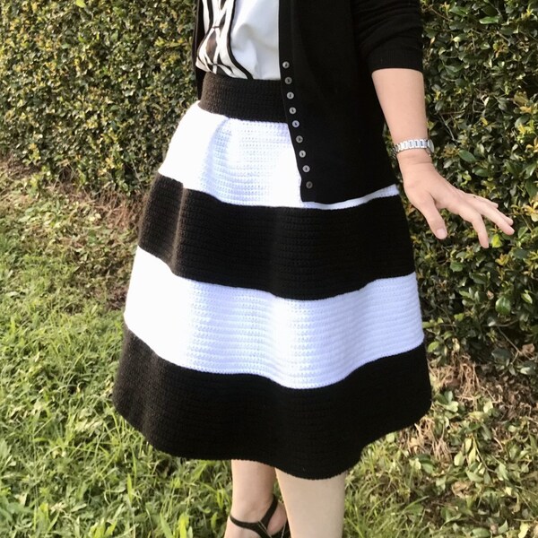 Modern Crochet Pleated Pretty Full Midi Striped Skirt PDF Pattern Easy / Beginner US sizes 6 - 8 - 10 - 12 - 14 - 16 top dress hat clothes