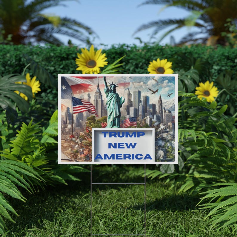 Trump Vance 2024 New America Yard Sign With Stakes, Double Sided Political Yard Sign for