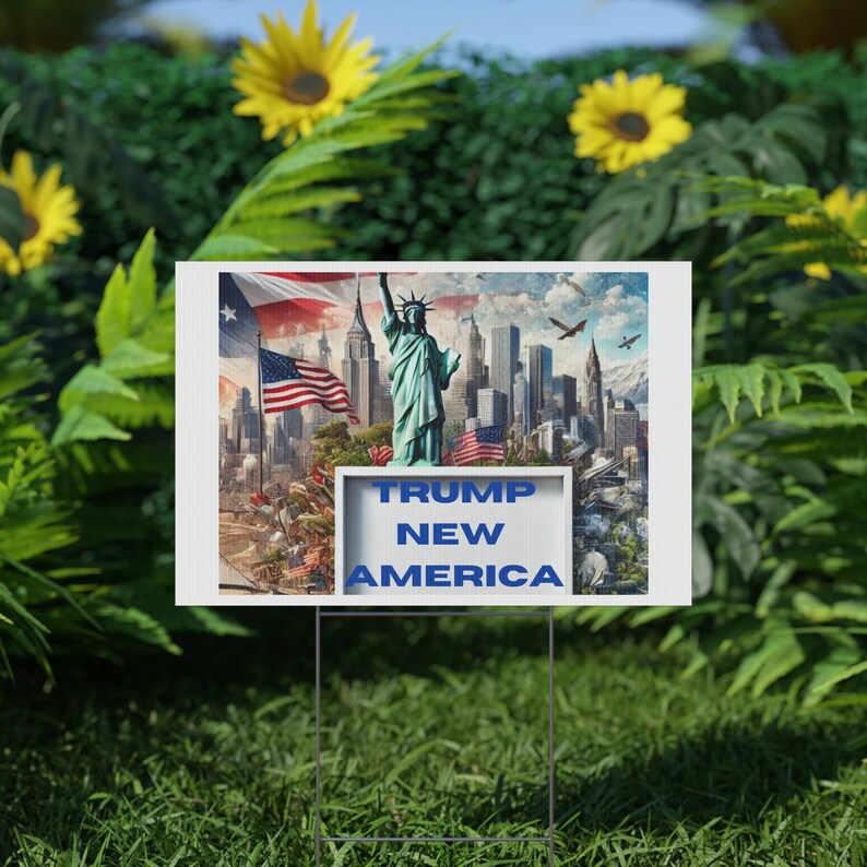 Trump Vance 2024 New America Yard Sign With Stakes, Double Sided Political Yard Sign for