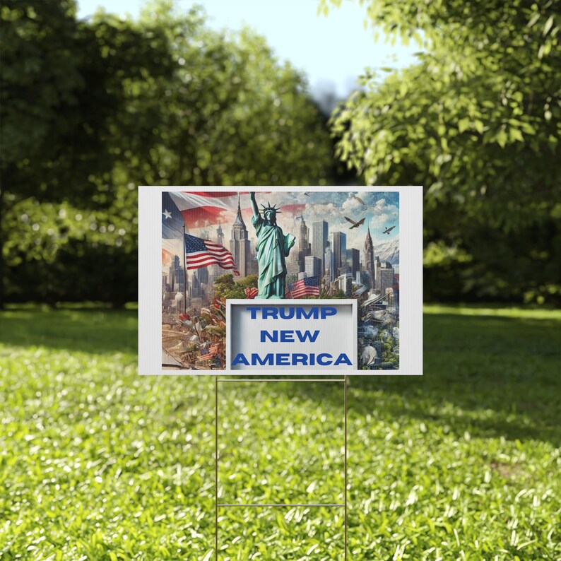 Trump Vance 2024 New America Yard Sign With Stakes, Double Sided Political Yard Sign for