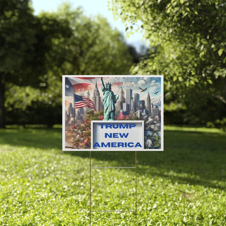 Trump Vance 2024 New America Yard Sign With Stakes, Double Sided Political Yard Sign for