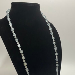 Vintage Opera Stype Clear Blue Round Abstract Plastic Bead Necklace 53&quot;