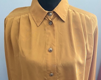 Vintage Jordan Dark Yellow Polyester Long Sleeve with Decorative Buttons Blouse XL/XXL