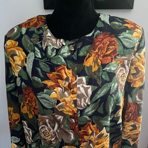Vintage Camille Claudel Long Sleeve Rose Design Button Up Polyester Blouse Large