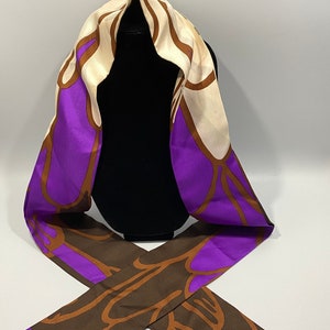 Vintage Jenss 100% Pure Silk Made in Italy Purple, Brown, Off White Abstract Pattern Men's Scarf