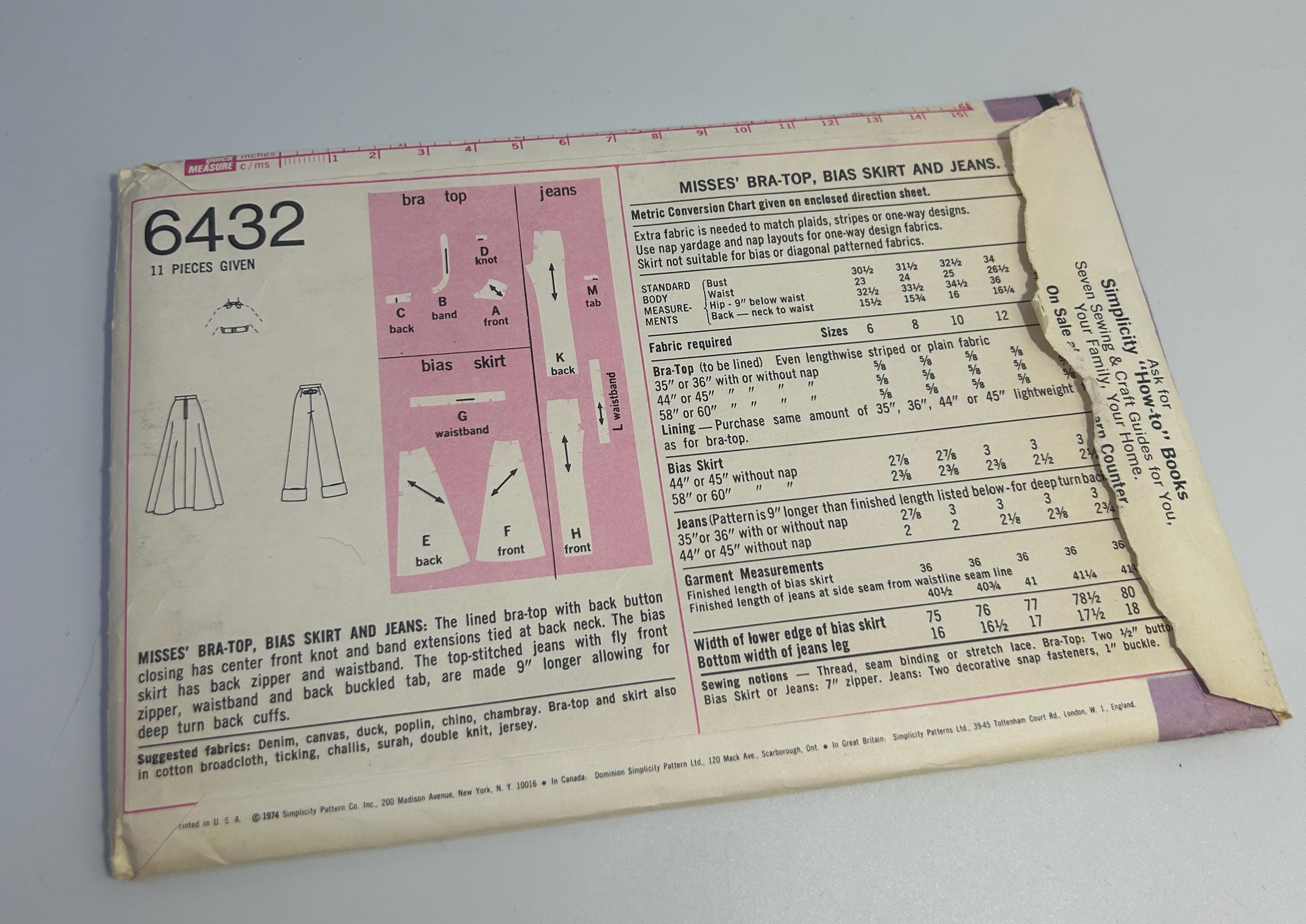 Vintage Simplicity Sewing Patterns Set of 2 #6432 Bra Top, Skirt, Jeans ...