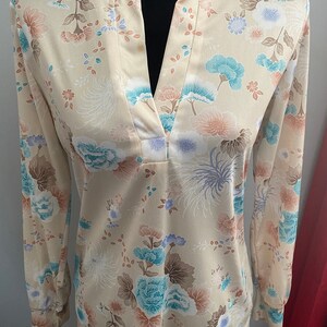 Vintage Aladdin Brand Floral Design Long Sleeve Pullover Polyester Blouse Medium