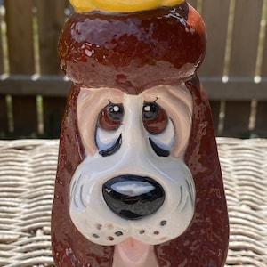 Vintage Hand painted Basset Hound with Yellow Hat Figurine