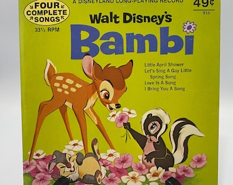 Vintage Walt Disney's Bambi 'Four Complete Songs' 33 1/3 7" Record 1972