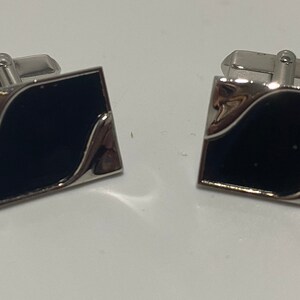 Vintage SWANK Black Enamel & Silver Tone Cufflinks