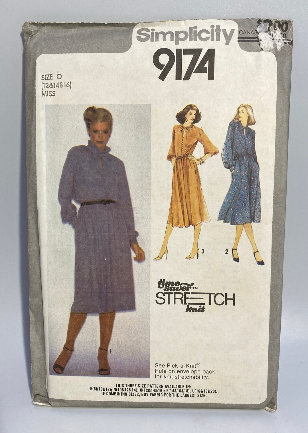 Simplicity Pattern 9124 Vintage Simplicity Sewing Pattern 9174 Size O (12,14,16) Pullover Dress ...