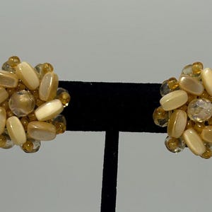 Vintage Yellow Bead Cluster Clip On Earrings West Germany