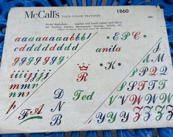 Vintage McCall's 4 Color Transfer Script Alphabet No. 1860