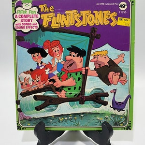 Vintage &#39;The Flintstones&#39; 45 7&quot; Record Peter Pan Records -A Complete Story w/ Songs & Sound Effects F1255