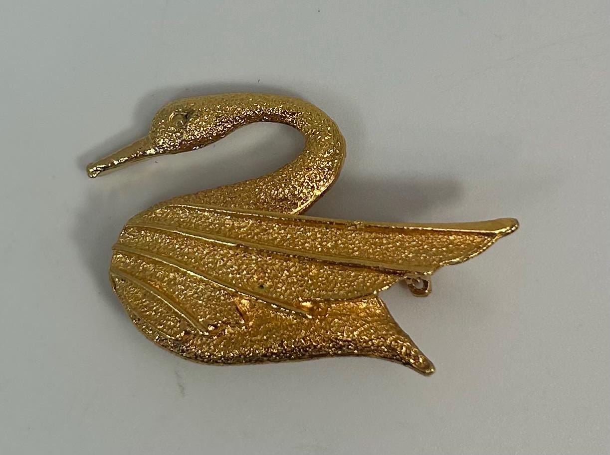 Vintage 50s Signé DFA Dubarry Ton Doré Brossé Cygne Forme Broche