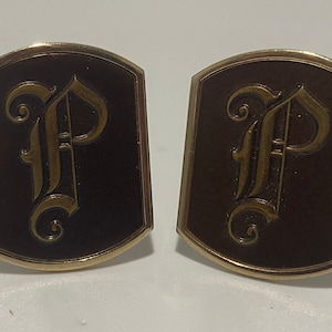 Vintage Swank P Monogram Large Cufflinks Gold Tone