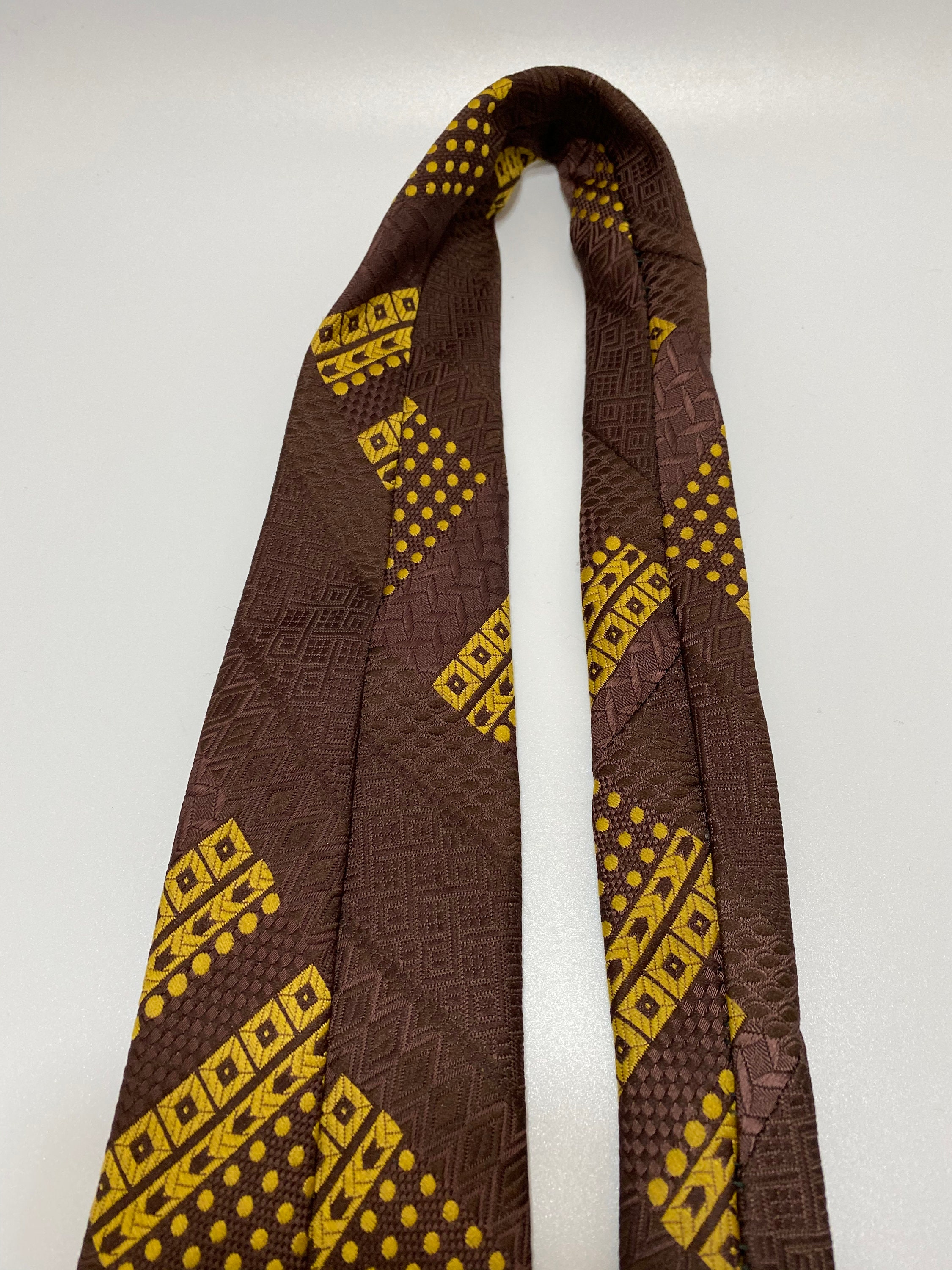 Vintage Wemlon by Wembley Brown and Yellow Print Tie 56 - Etsy