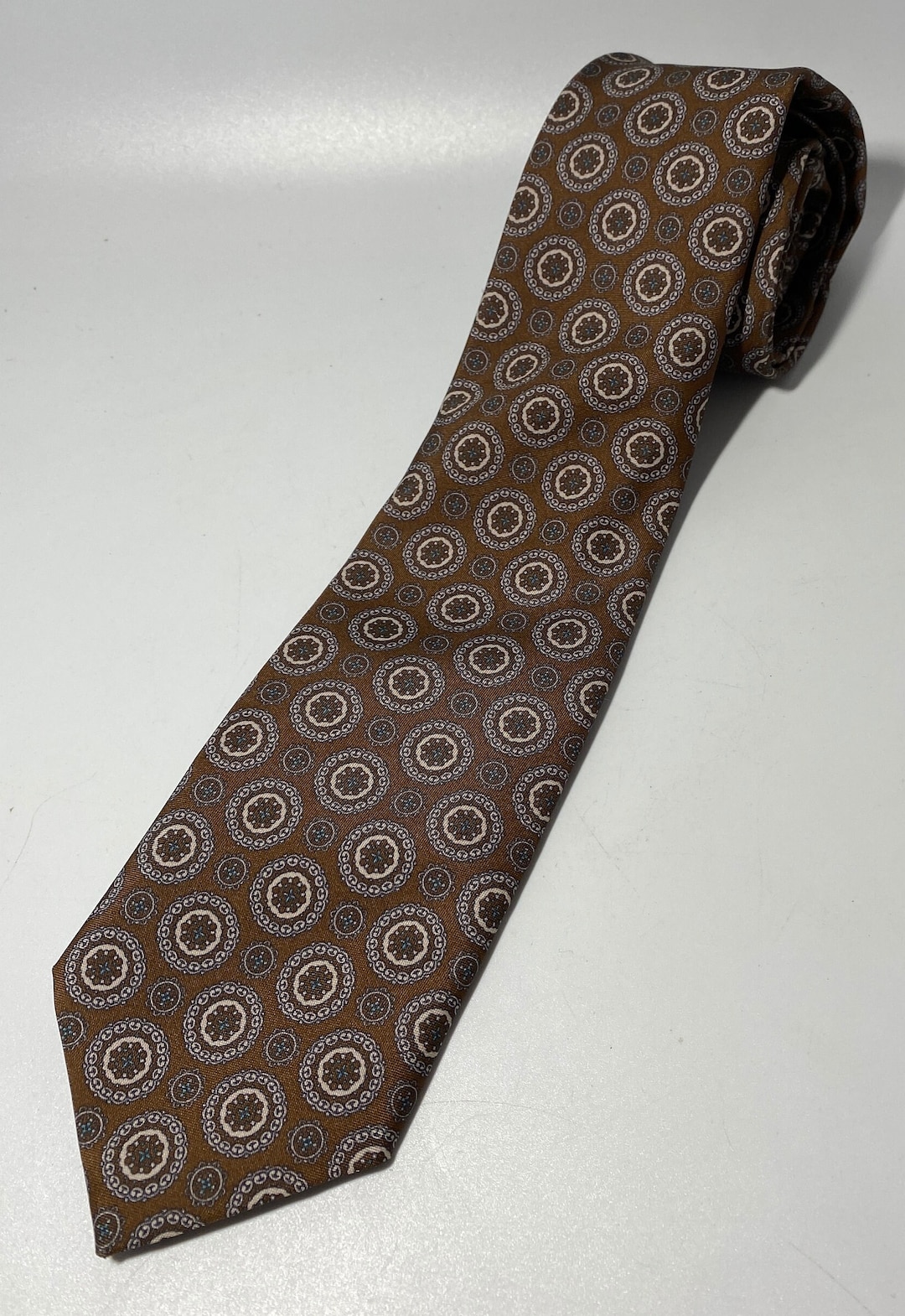 Vintage Blair Brown With Light Brown and Blue Round Design Tie 58.75 X ...