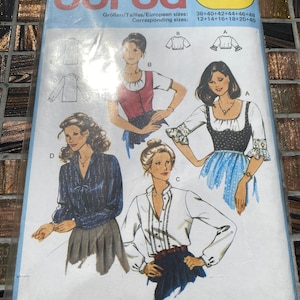 Vintage Burda Sewing Pattern 8394 Size Misses 12-40 Long and short sleeve blouses