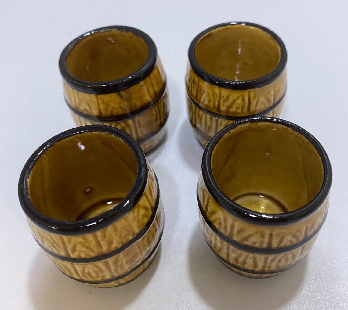 Vintage Ceramic Bartender Decanter and 4 Ceramic Barrel Shot Etsy