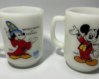 Vintage Milk Glass Set of 2 Mickey Mouse Pepsi Collection Mugs Anchor Hocking
